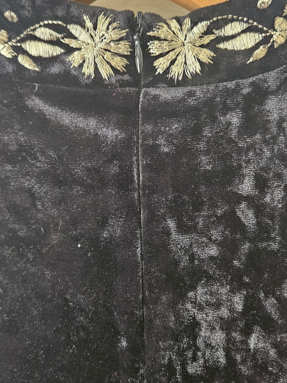 AGB Embroidered Velvet Shift Dress - Black with Gold Accents - Picture 6 of 8